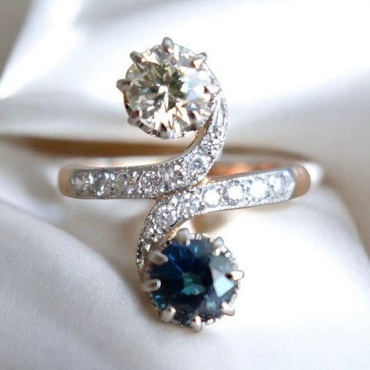 Bague ancienne toi et moi or saphir diamants 1900