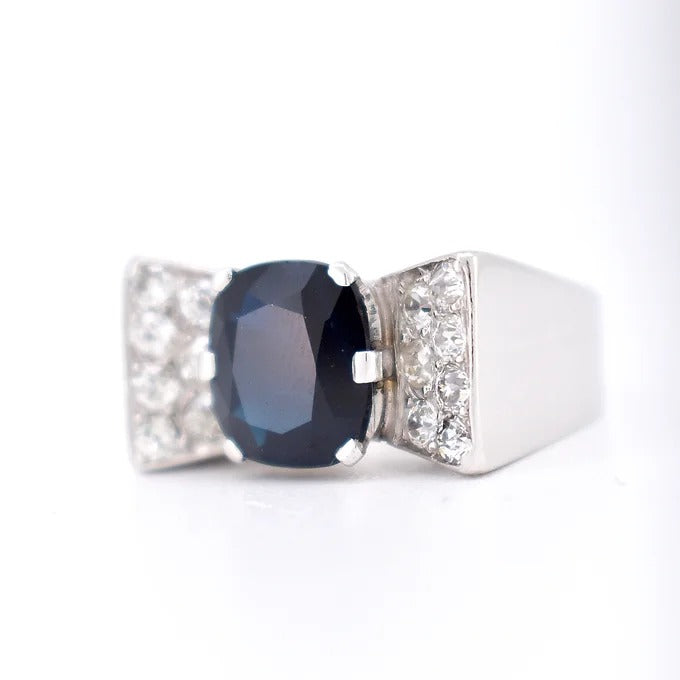 Gold, Sapphire and Diamond Art Deco Tank Ring left front