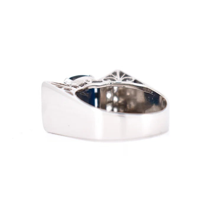 Gold, Sapphire and Diamond Art Deco Tank Ring back left