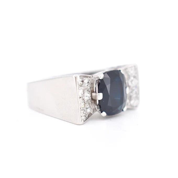 Gold, Sapphire and Diamond Art Deco Tank Ring, straight