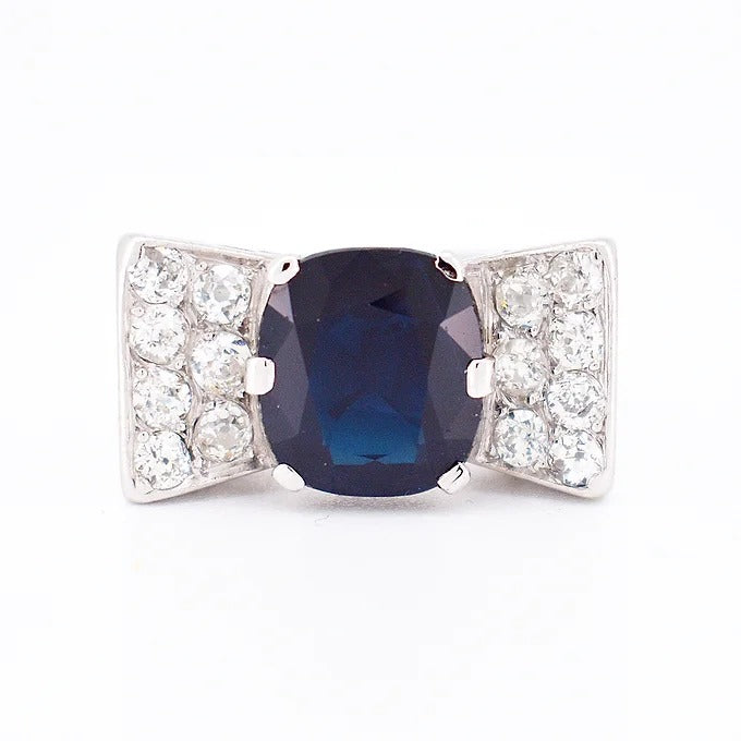 Gold, Sapphire and Faceted Diamond Art Deco Tank Ring