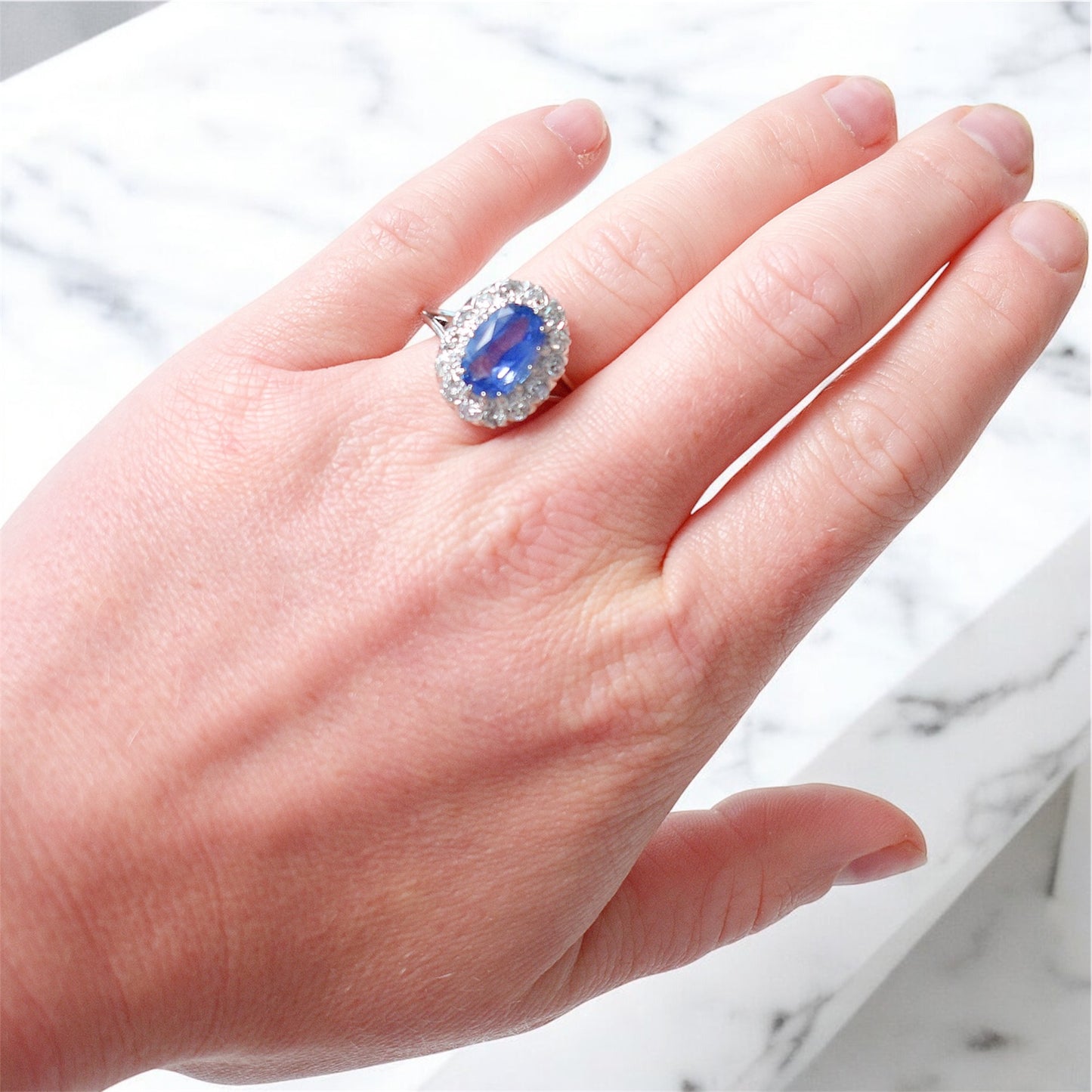 bague pompadour saphir ceylan et diamants, vintage