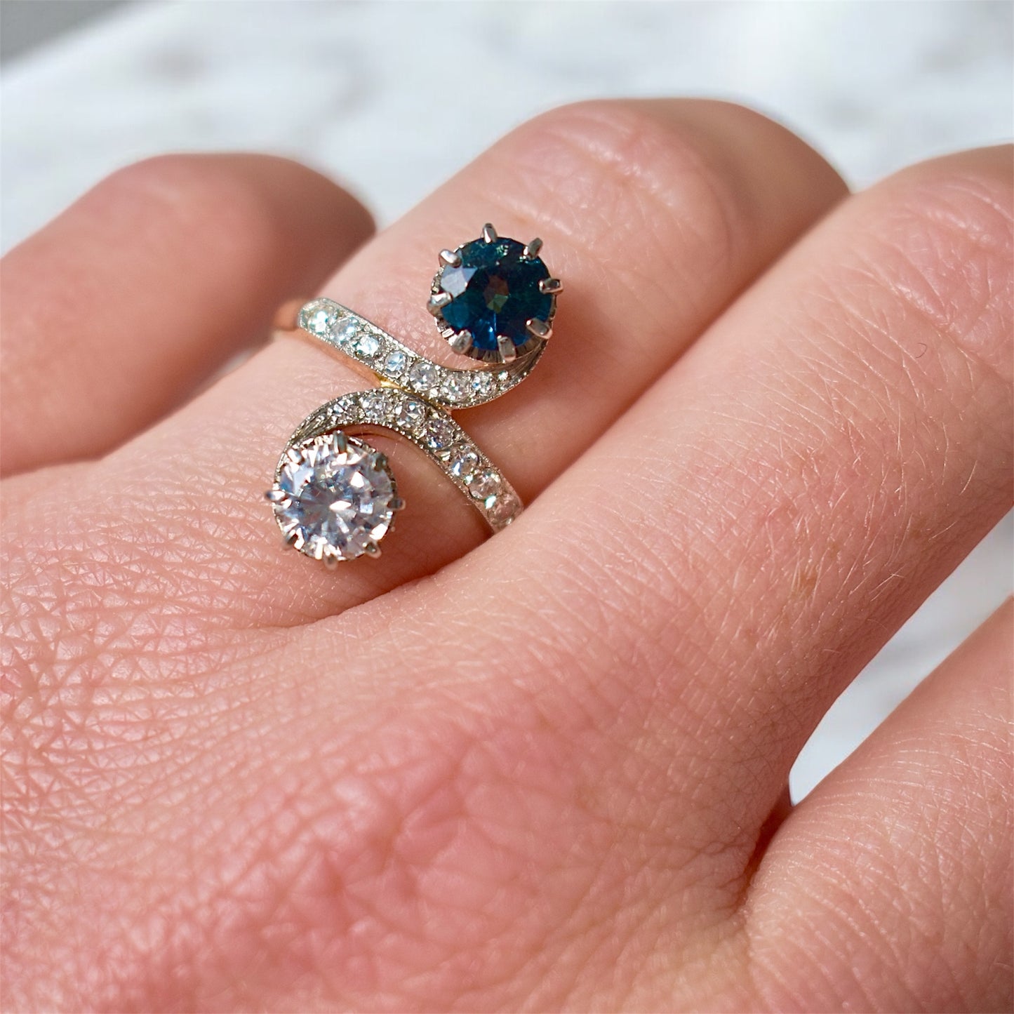 toi et moi diamond and sapphire ring, belle époque -