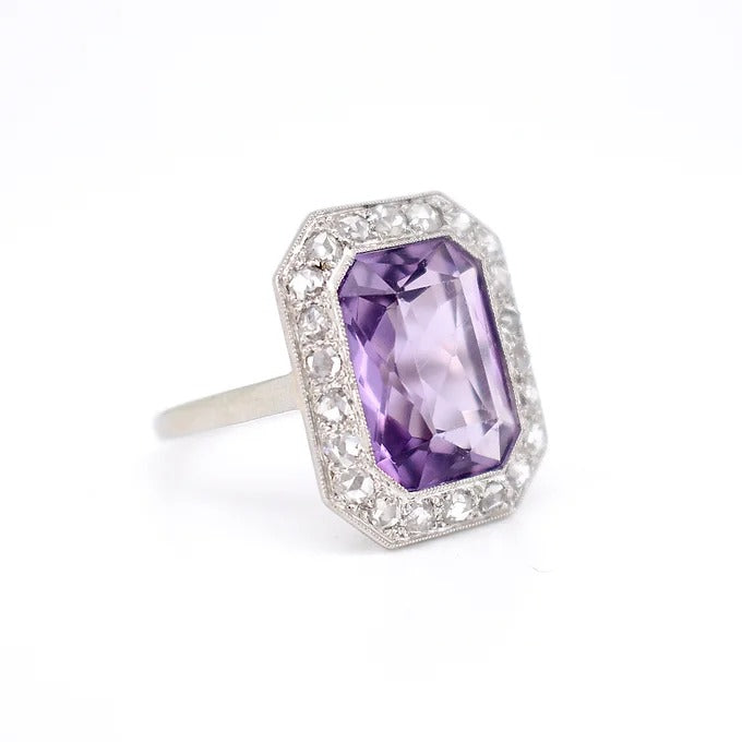 art deco ring amethyst diamonds 1