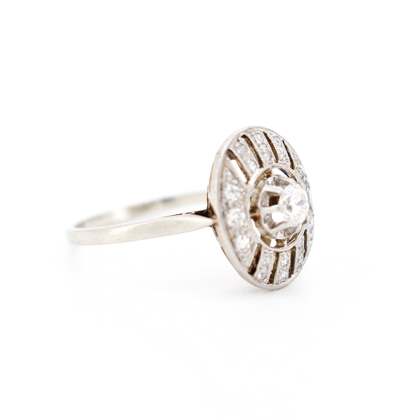 art deco 18 carat gold diamond ring, woman, right