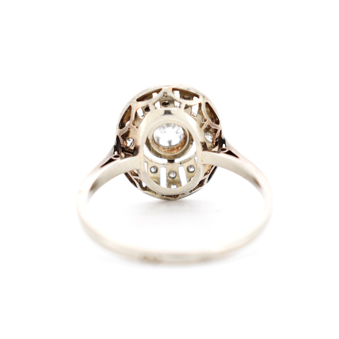 art deco 18 carat gold diamond ring, woman, back