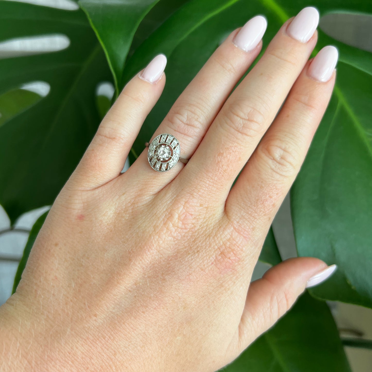 art deco 18 carat gold diamond ring for women, worn