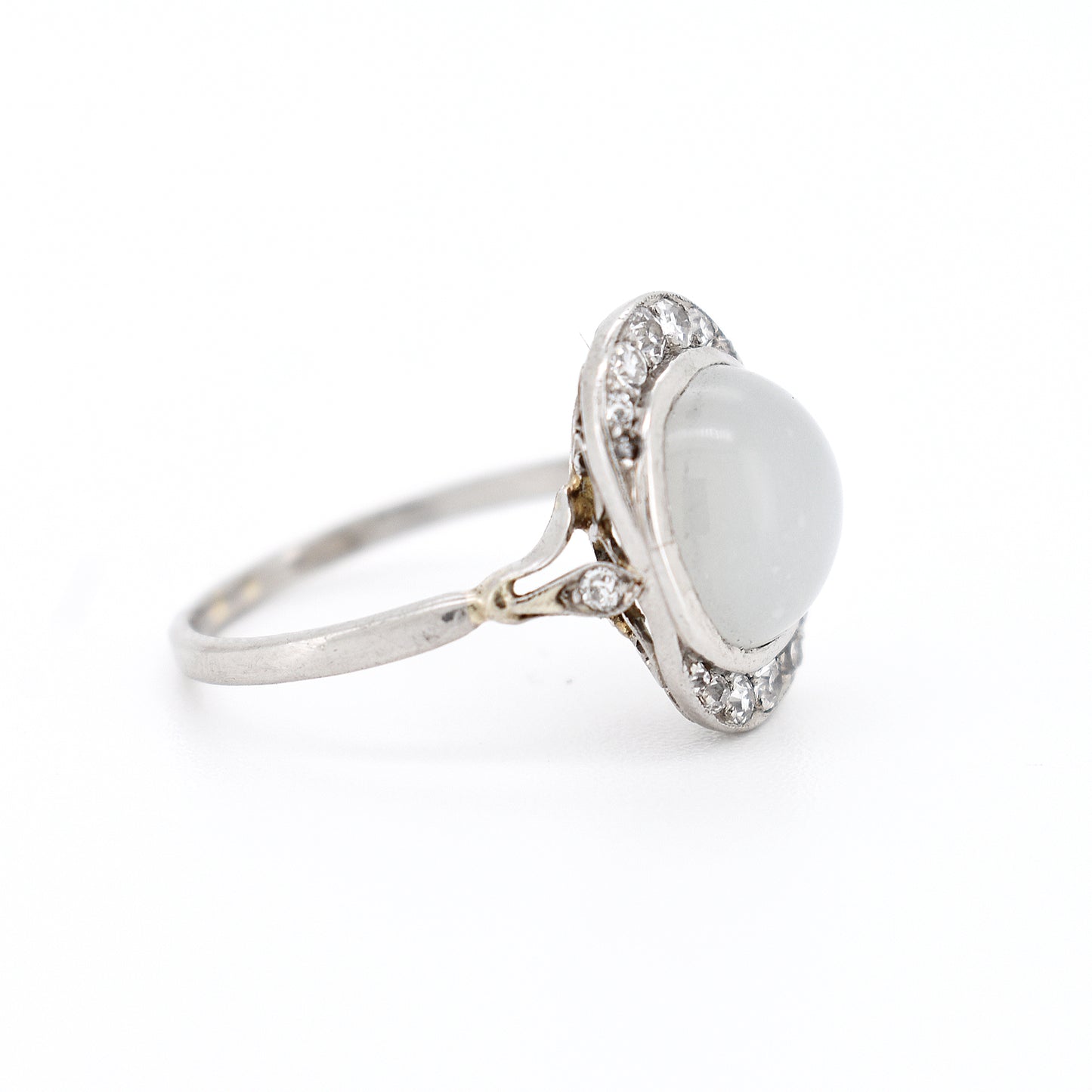 art deco 18 carat gold diamond moonstone ring, right