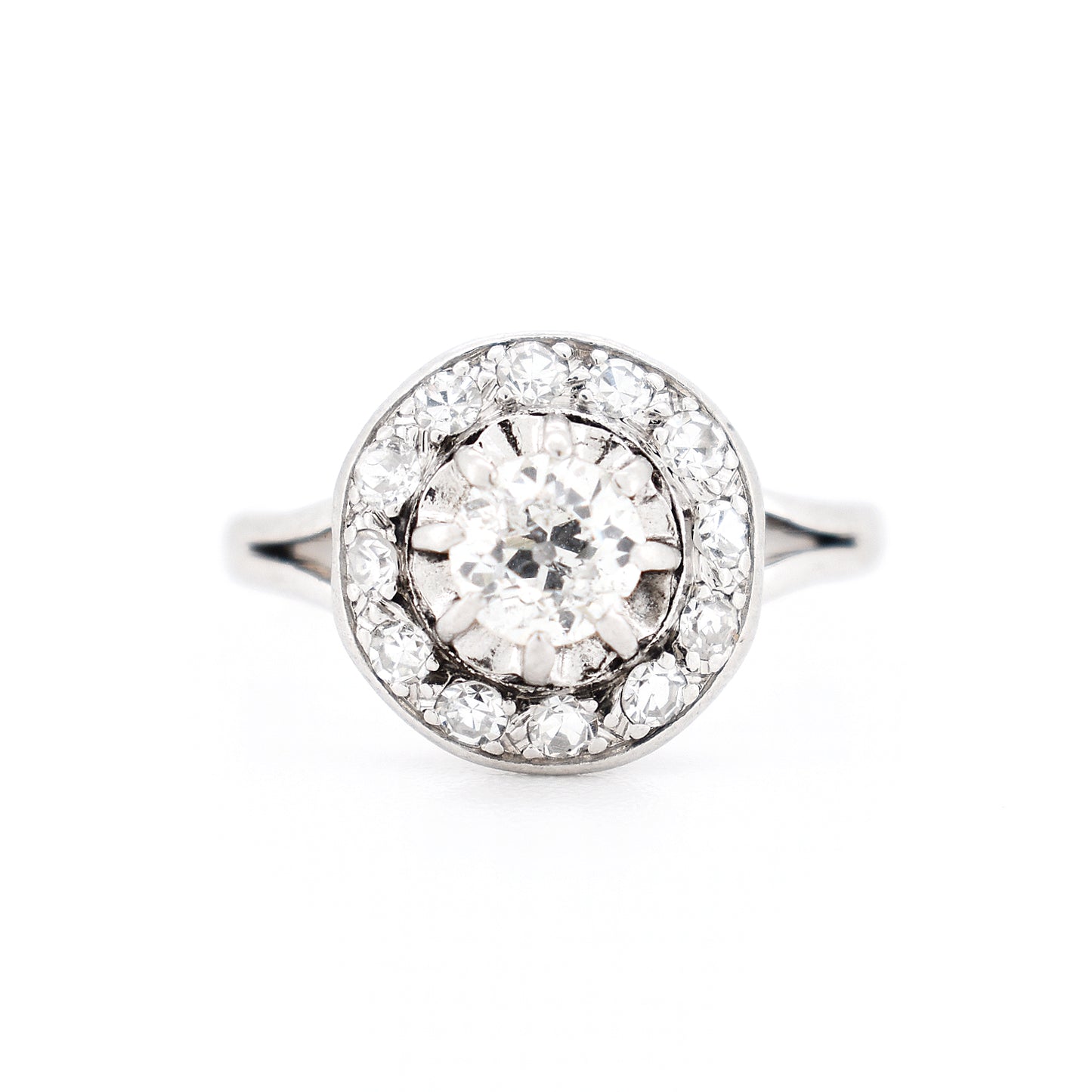 vintage retro 18 carat gold diamond ring, face