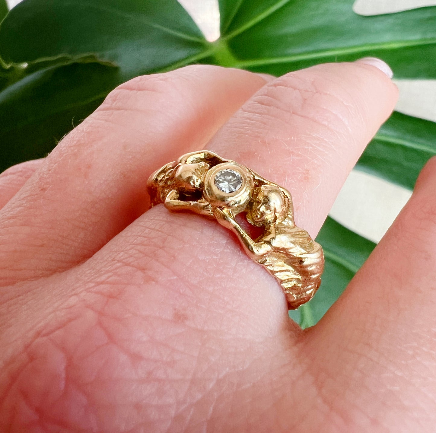 art nouveau 18-carat gold and diamond ladies' ring, size 2