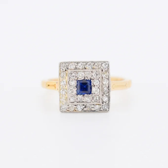 bague carre or saphir diamants