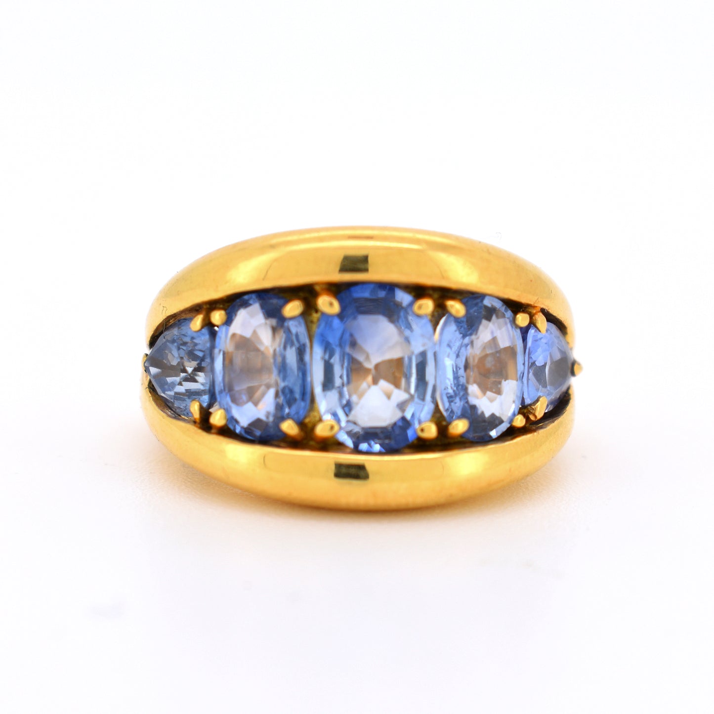 bague jonc vintage or 18 carats et 5 saphirs naturels de face