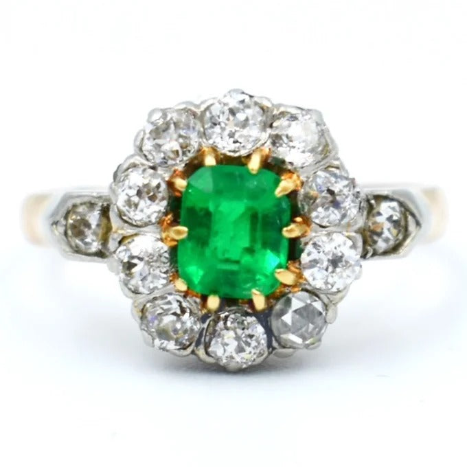 bague marguerite belle epoque or émeraude diamants