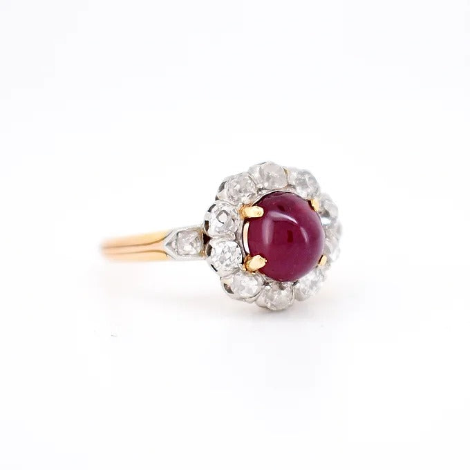 bague marguerite belle époque, rubis diamants 4