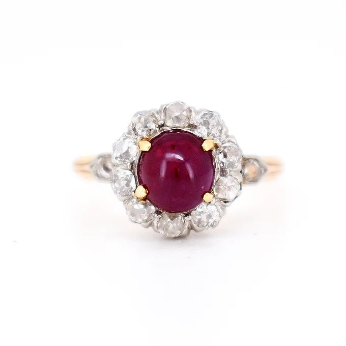 bague marguerite belle époque, rubis diamants 5
