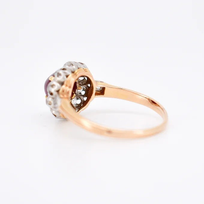 bague marguerite belle époque, rubis diamants