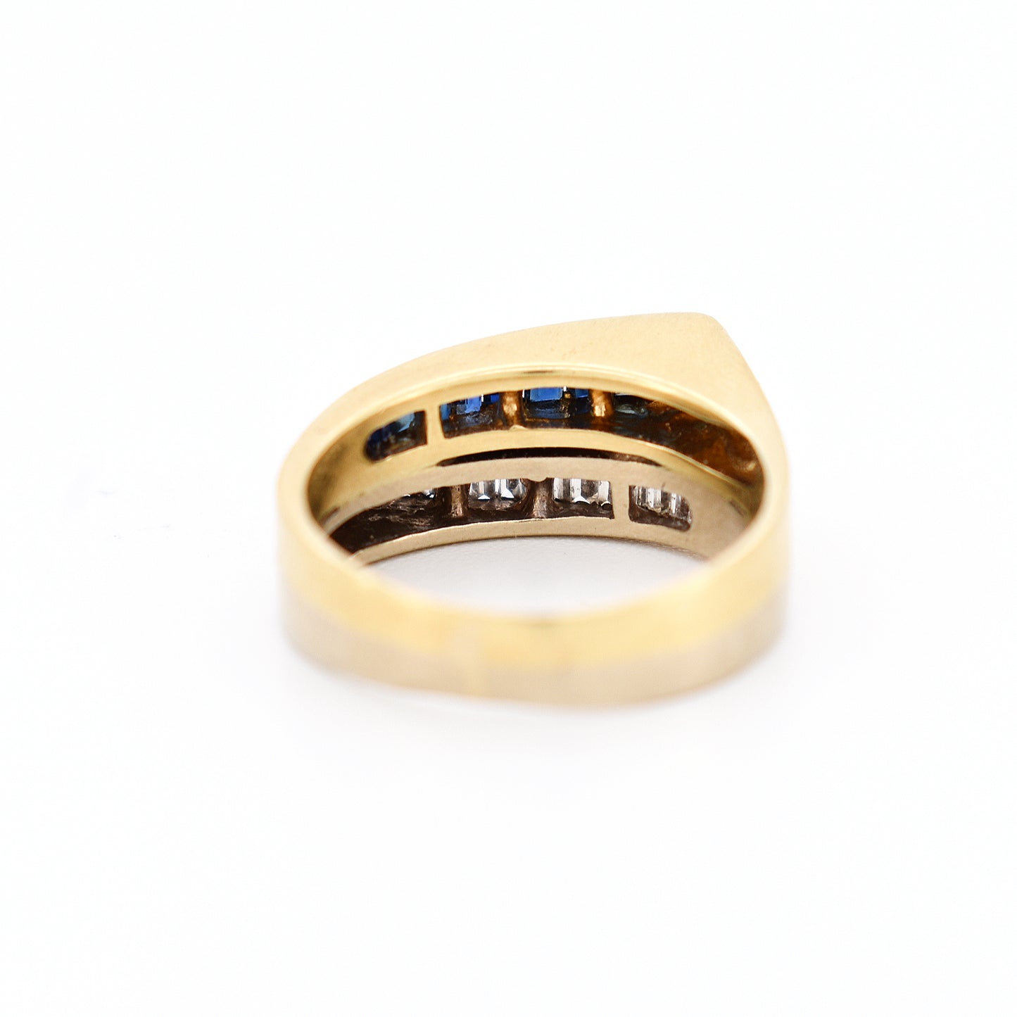 women's gold diamond sapphire ring, back