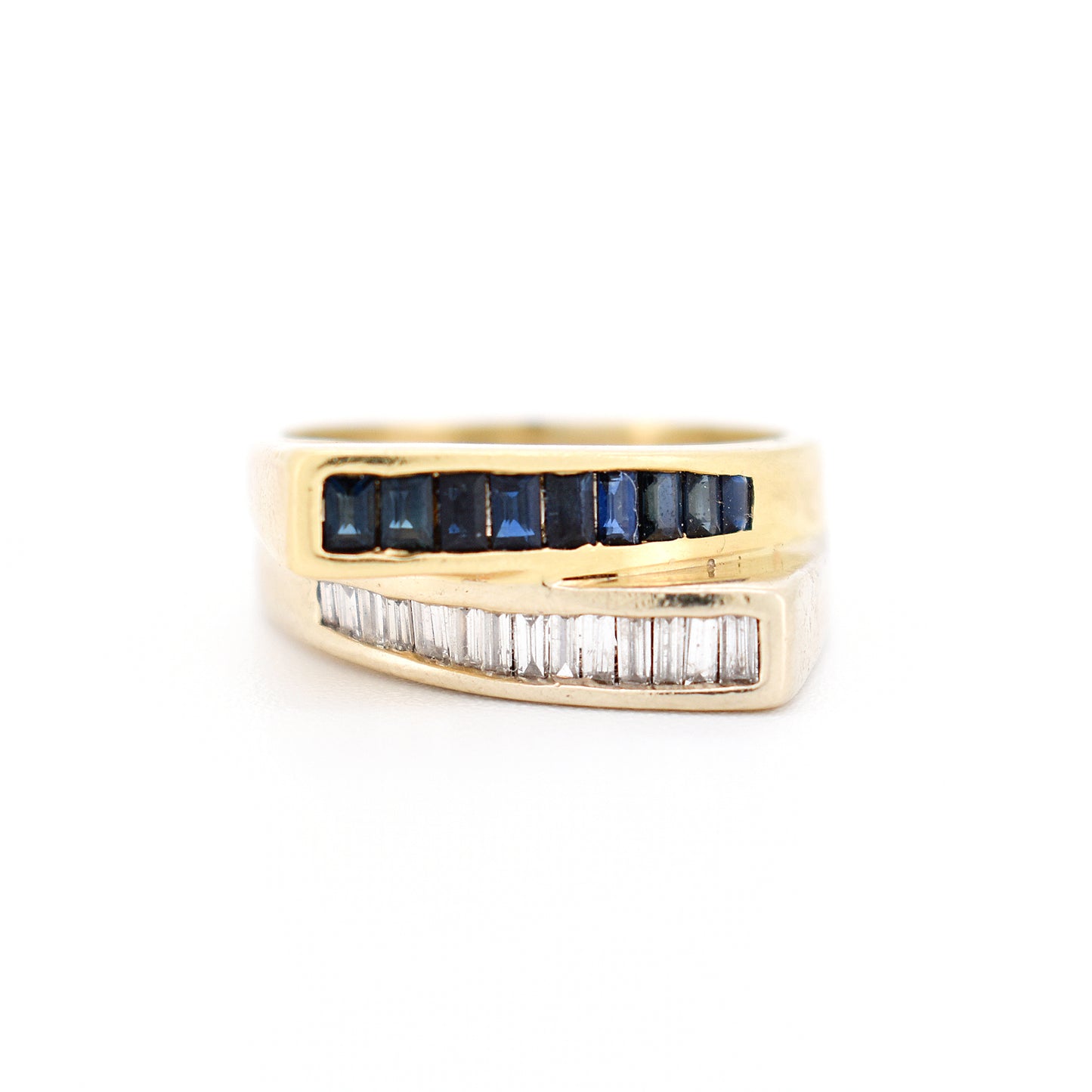 gold diamond sapphire ring, face
