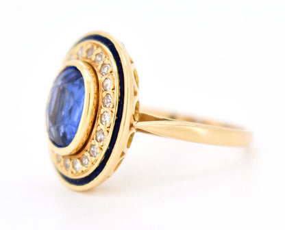 bague halo rétro or diamants saphir ceylan cote