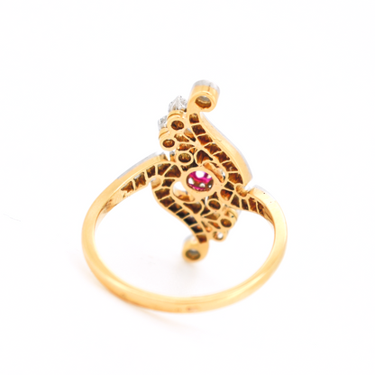 bague belle époque ancienne or platine rubis birman naturel et diamants d'arrière
