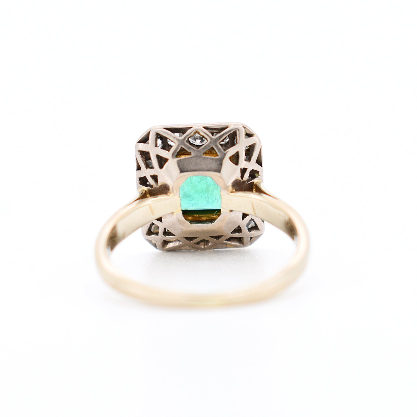 Bague Femme Vintage Or 18 carats émeraude diamants, dos