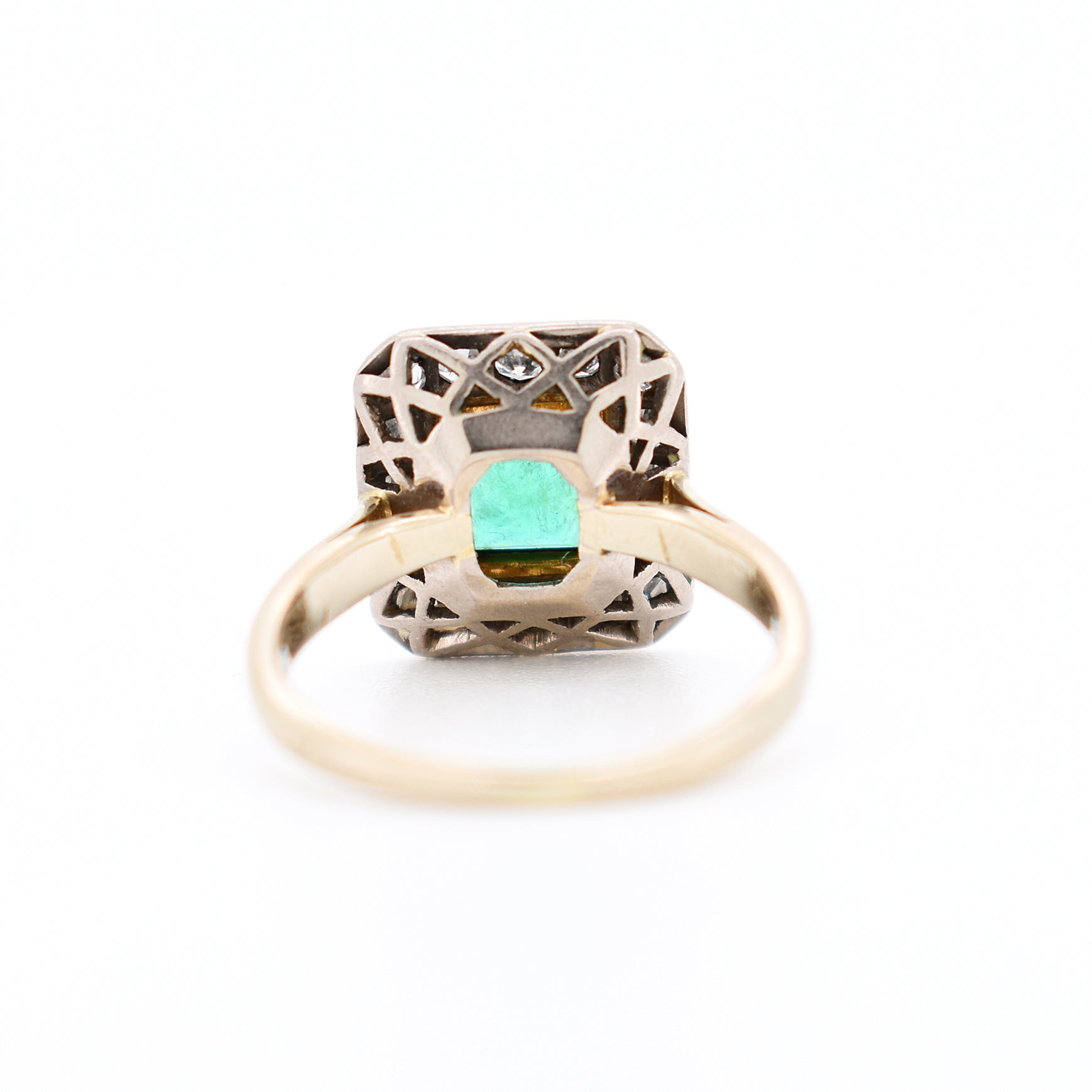 Bague Femme Vintage Or 18 carats émeraude diamants, dos
