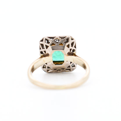 Bague Femme Vintage Or 18 carats émeraude diamants, dos