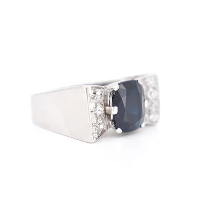 Bague Tank Art Déco Or, Saphir et Diamants droit