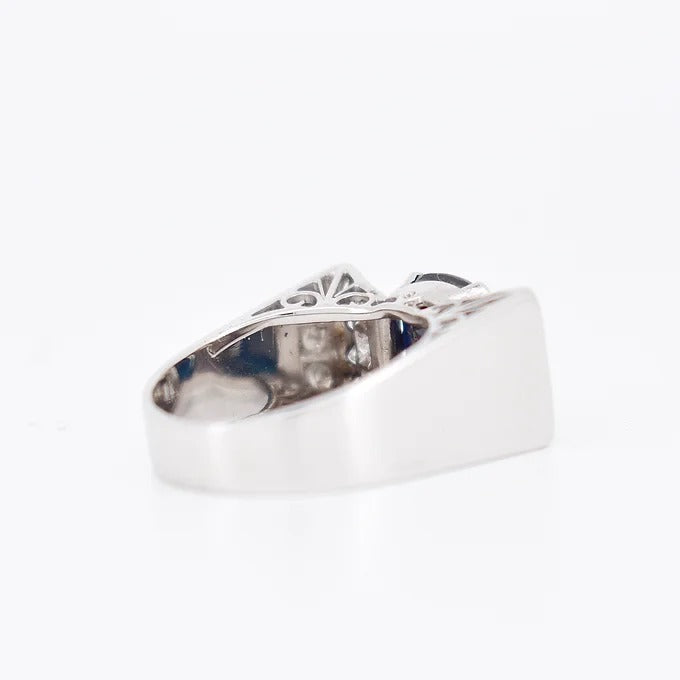 Bague Tank Art Déco Or, Saphir et Diamants arriere droit
