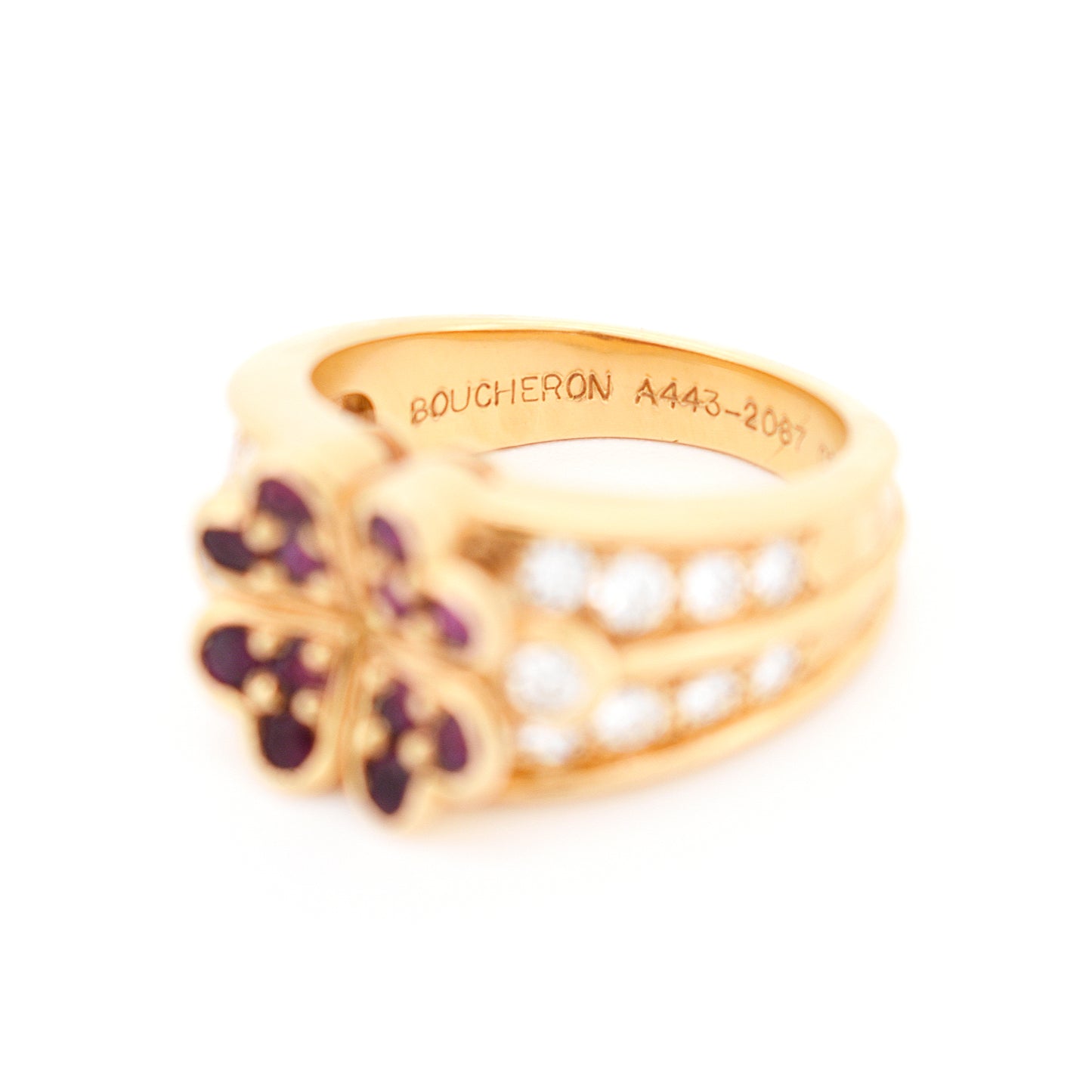 Boucheron Bague Or 18 carats Diamants Rubis vintage femme, signature