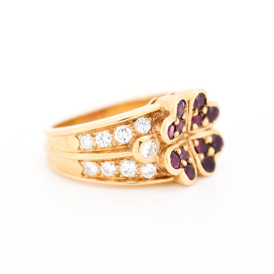 Boucheron Bague Or 18 carats Diamants Rubis vintage femme, droit