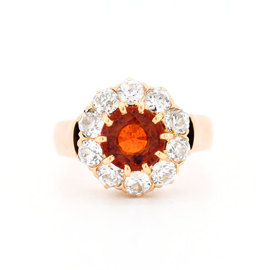 bague marguerite vintage or grenat et diamants, face