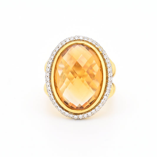 David Yurman - Bague Cocktail en Or citrine et Diamants femme, face