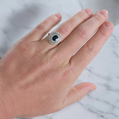 bague double halo art déco saphir diamants 10