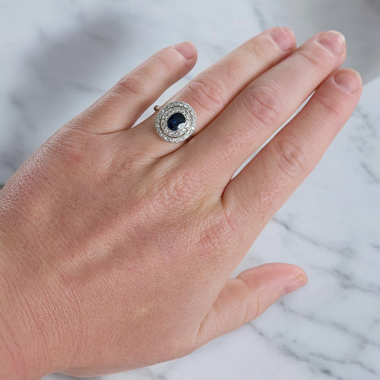 bague double halo art déco saphir diamants 10