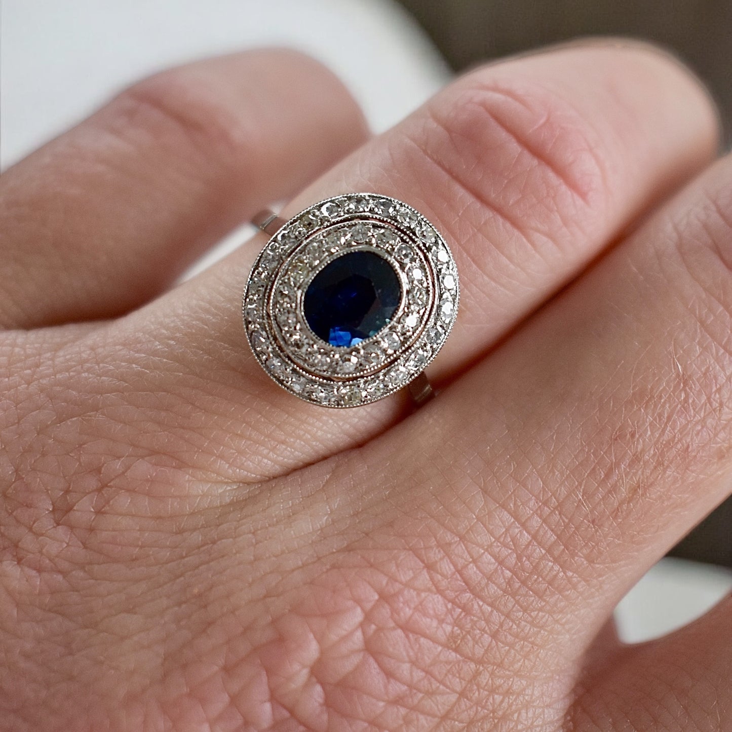 bague double halo art déco saphir diamants 11