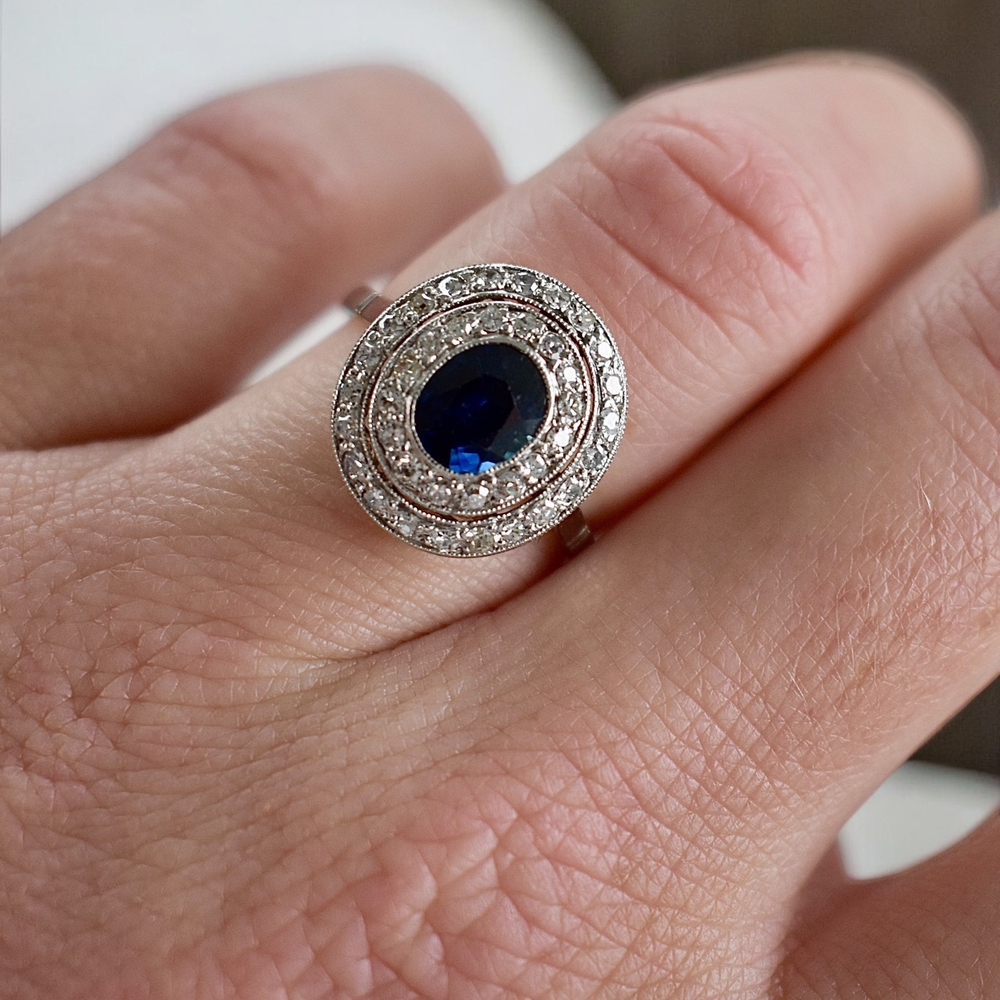bague double halo art déco saphir diamants 11