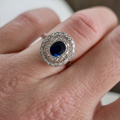 bague double halo art déco saphir diamants 11
