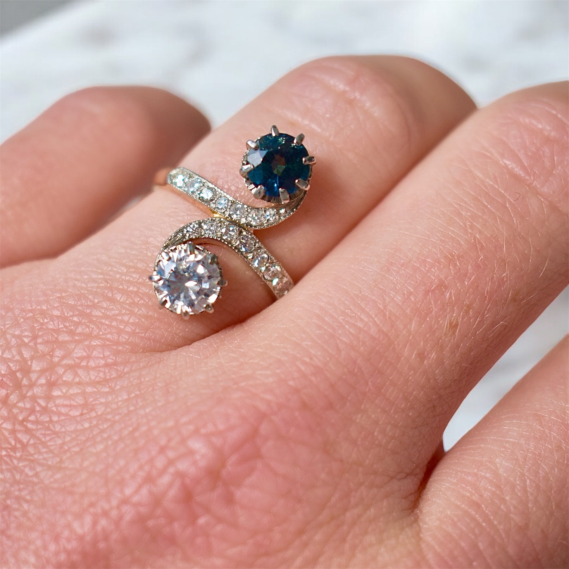 toi et moi diamond and sapphire ring, belle époque -