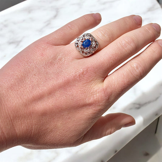 bague vintage saphir diamants, style art deco 10