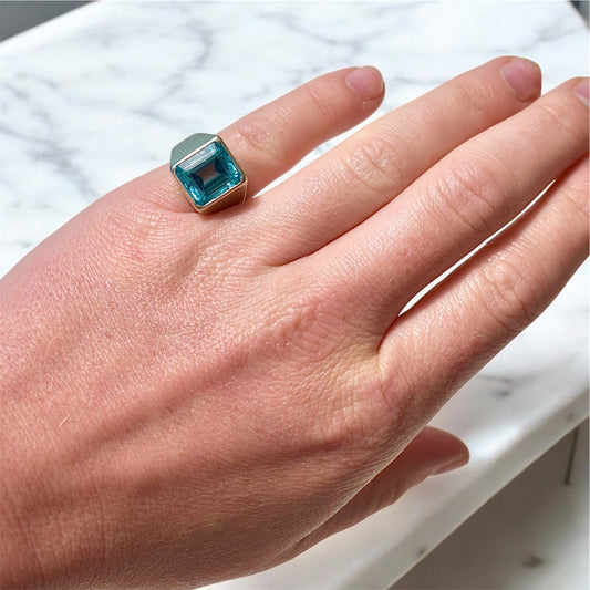 bague chevalière vintage aigue-marine 9