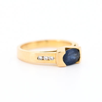 bague femme vintage solitaire or 18 carats saphir naturel et diamants, droit