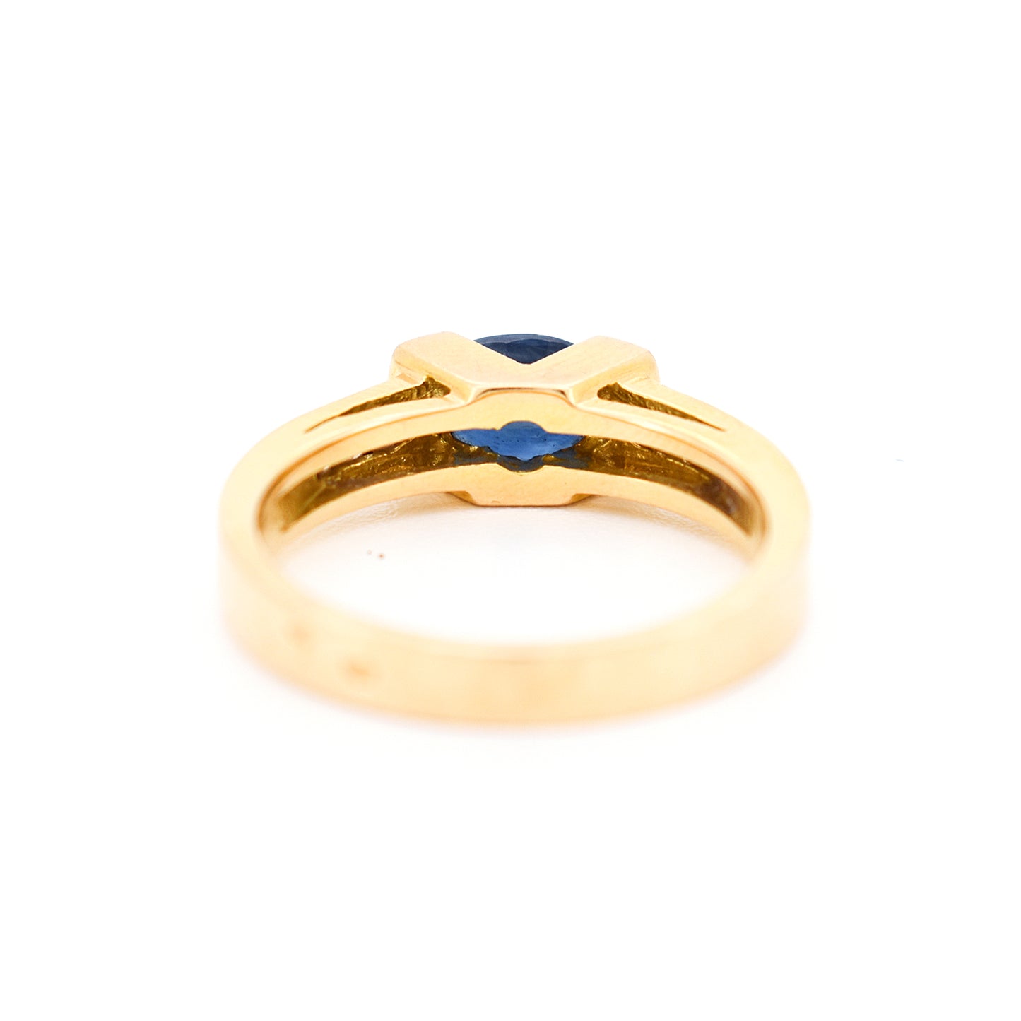 bague femme vintage solitaire or 18 carats saphir naturel et diamants, dos