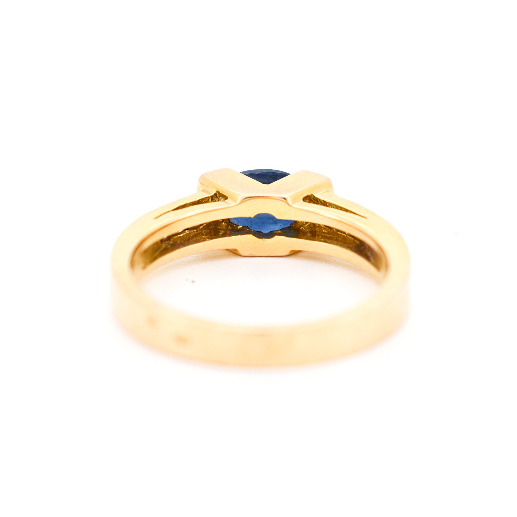 bague femme vintage solitaire or 18 carats saphir naturel et diamants, dos