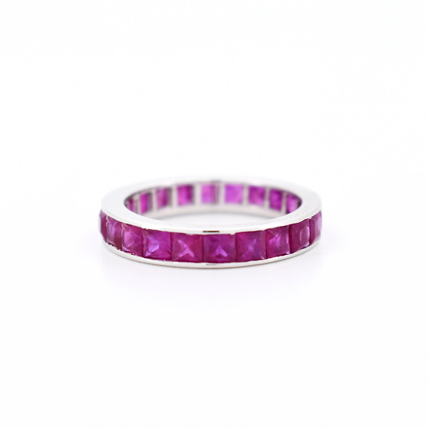 eternity wedding ring, natural rubies, face