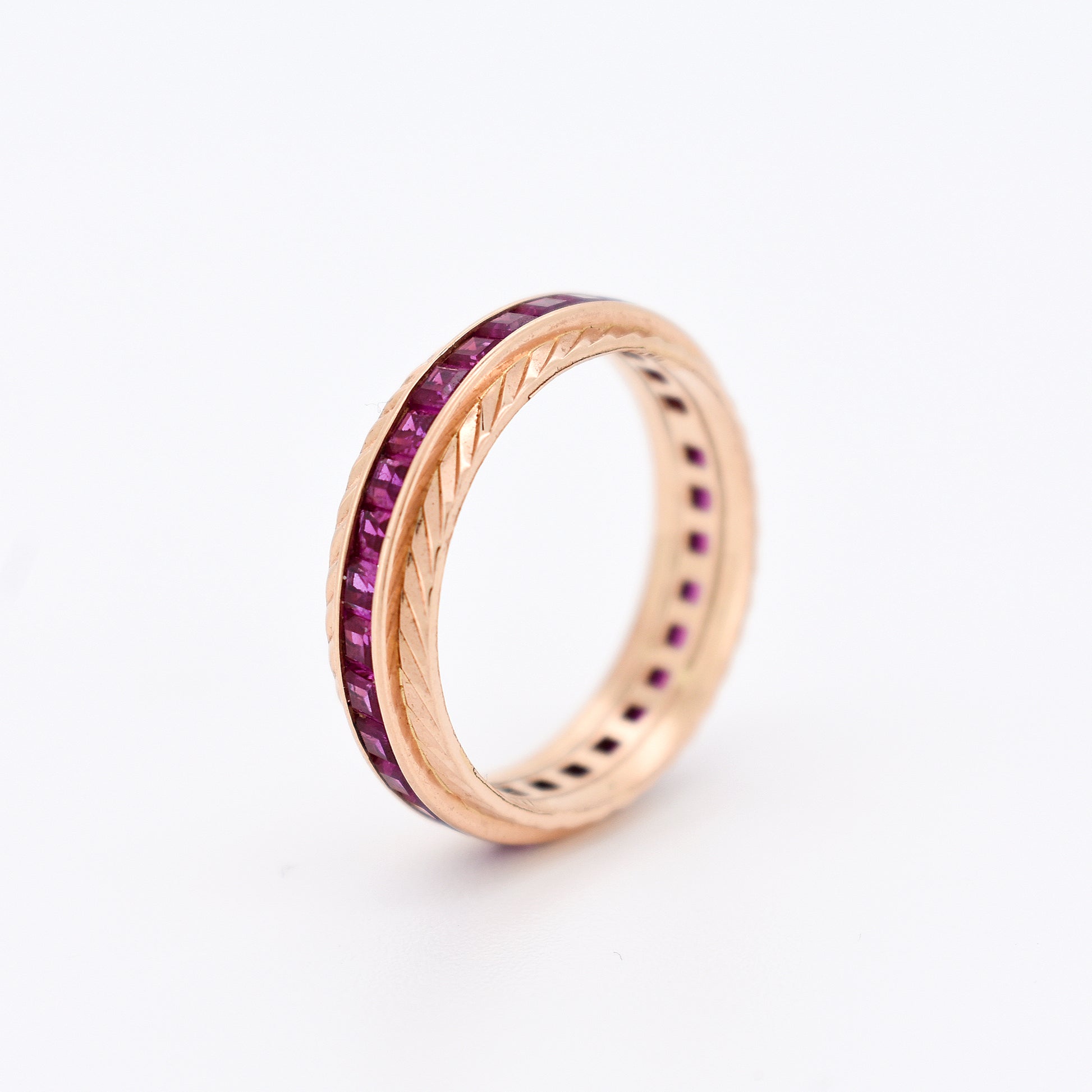 Eternity Wedding Ring in 18 Carat Gold and Synthetic Rubies - Bellerive Jewelry