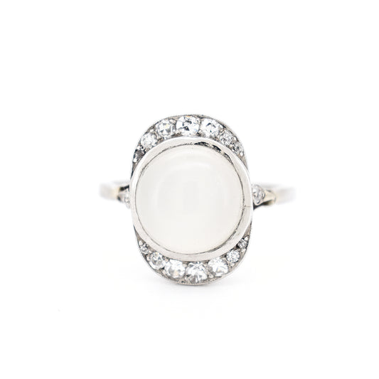 bague art deco or 18 carats diamants pierre de lune, face