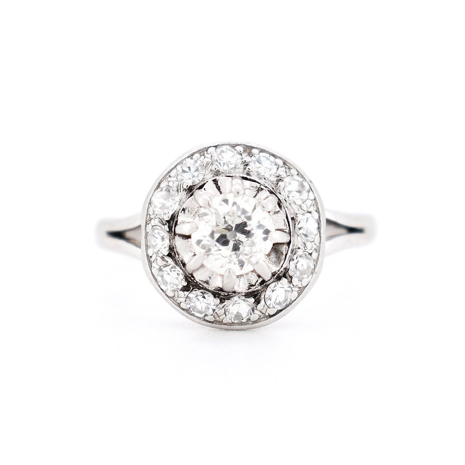bague vintage rétro or 18 carats diamants, face