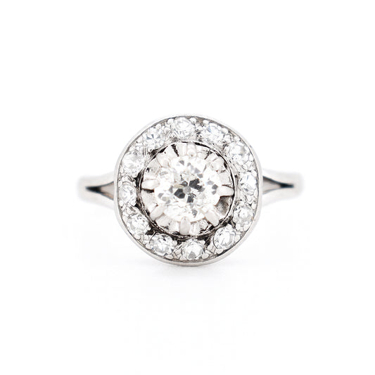 bague vintage rétro or 18 carats diamants, face