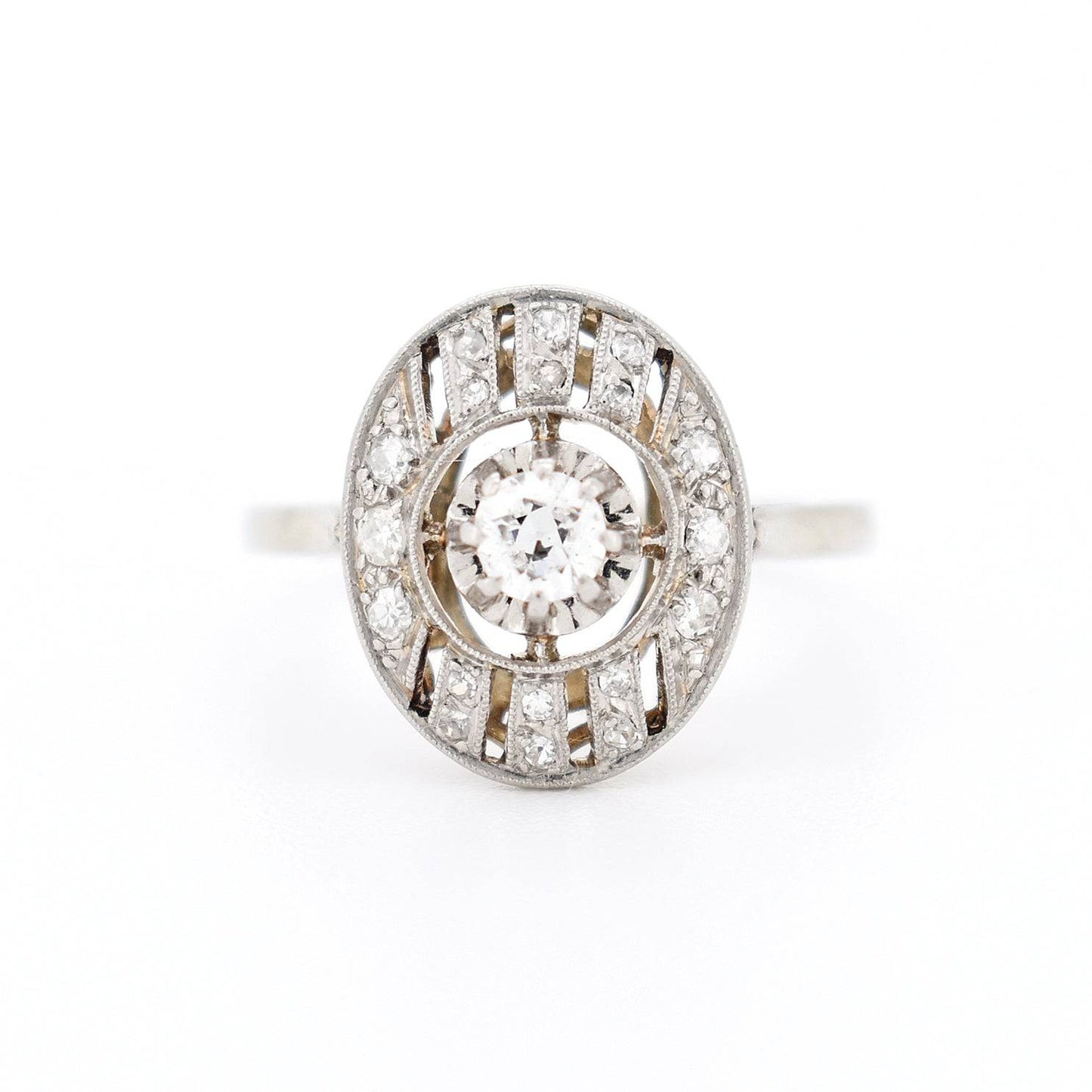 bague art deco or 18 carats diamants femme, face
